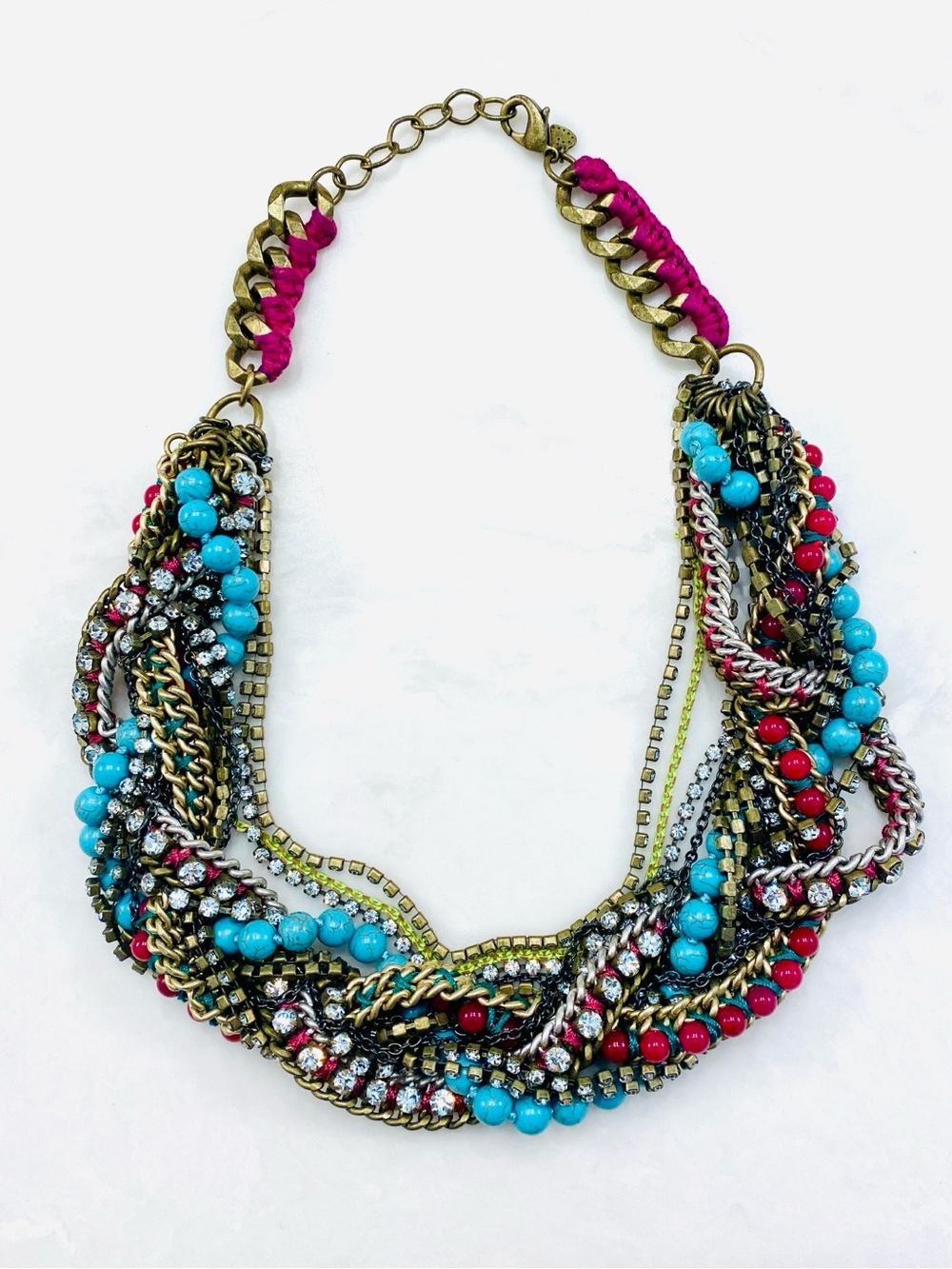 Stella & Dot Bamboleo Turquoise and Fuchsia Multi-Chain Statement Necklace RARE!